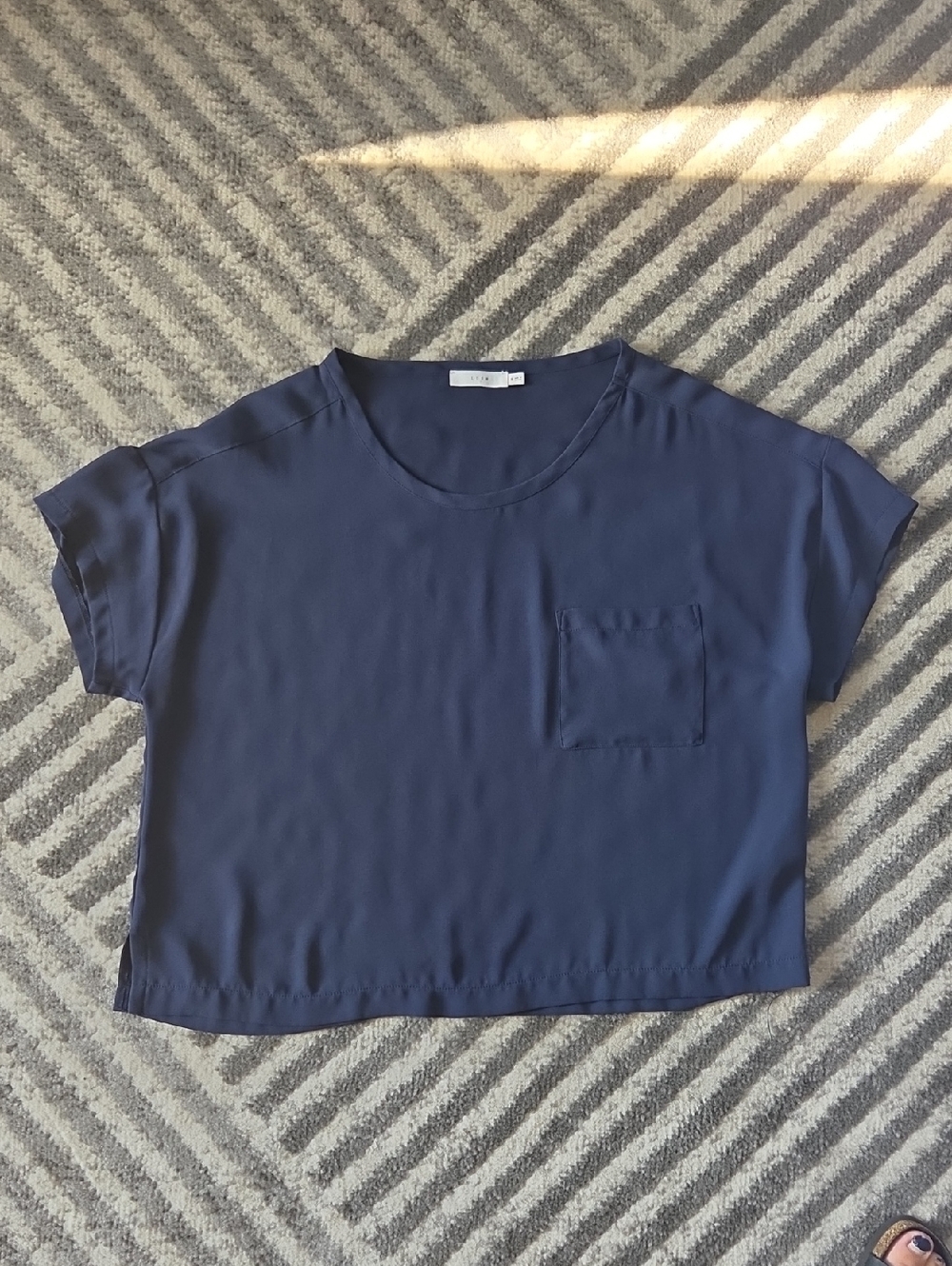 Lush Navy Short Sleeve Boxy Pocket Top